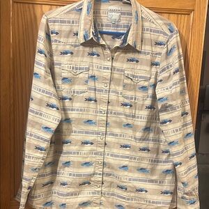 Roper Beige Western Shirt with Blue Fish Motif